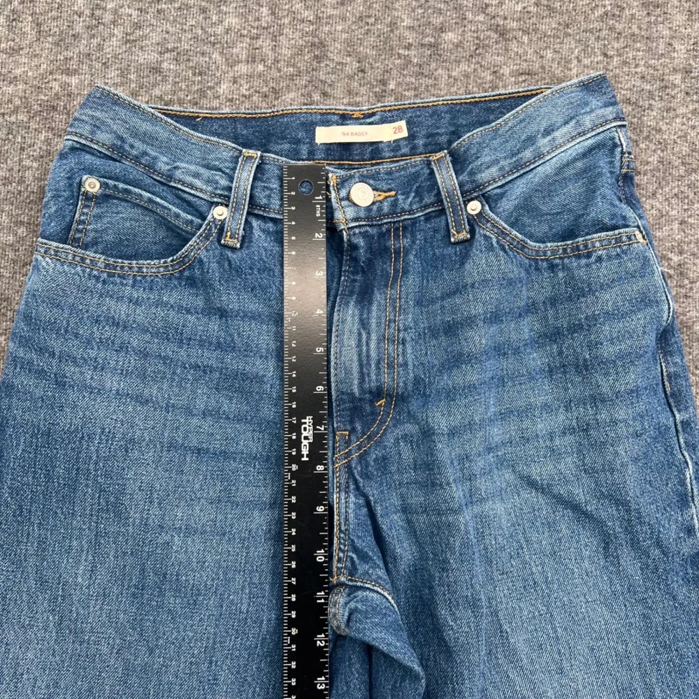 Levis 94 Baggy High Rise Wide Leg Straight Jeans Blue Medium Wash Womens 28